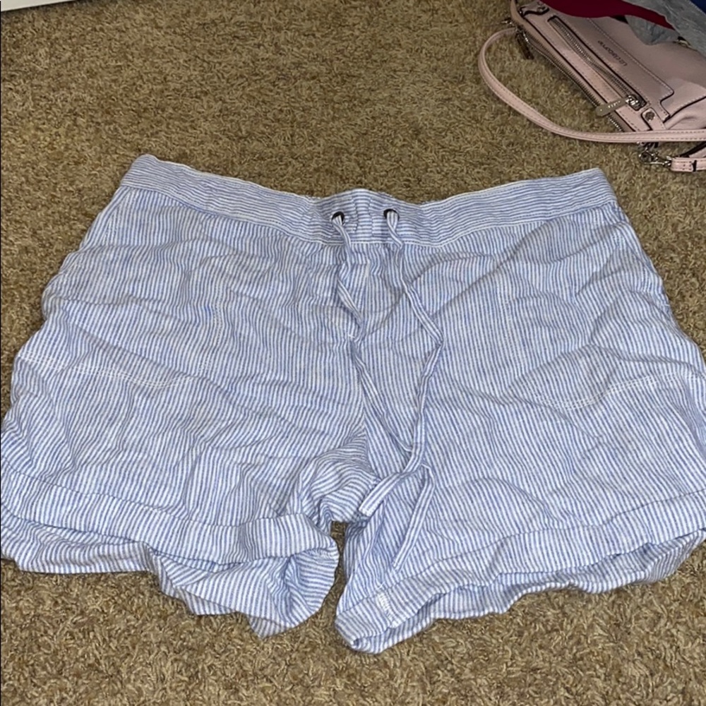 Light blue and white striped shorts